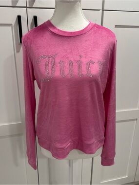 Juicy Couture Pink Rhinestone Logo Long-Sleeve Top loungewear PJ Sz s